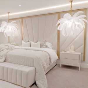 Sunburst Cream Velvet & Gold Luxury Wall Mounted Headboard with Wings