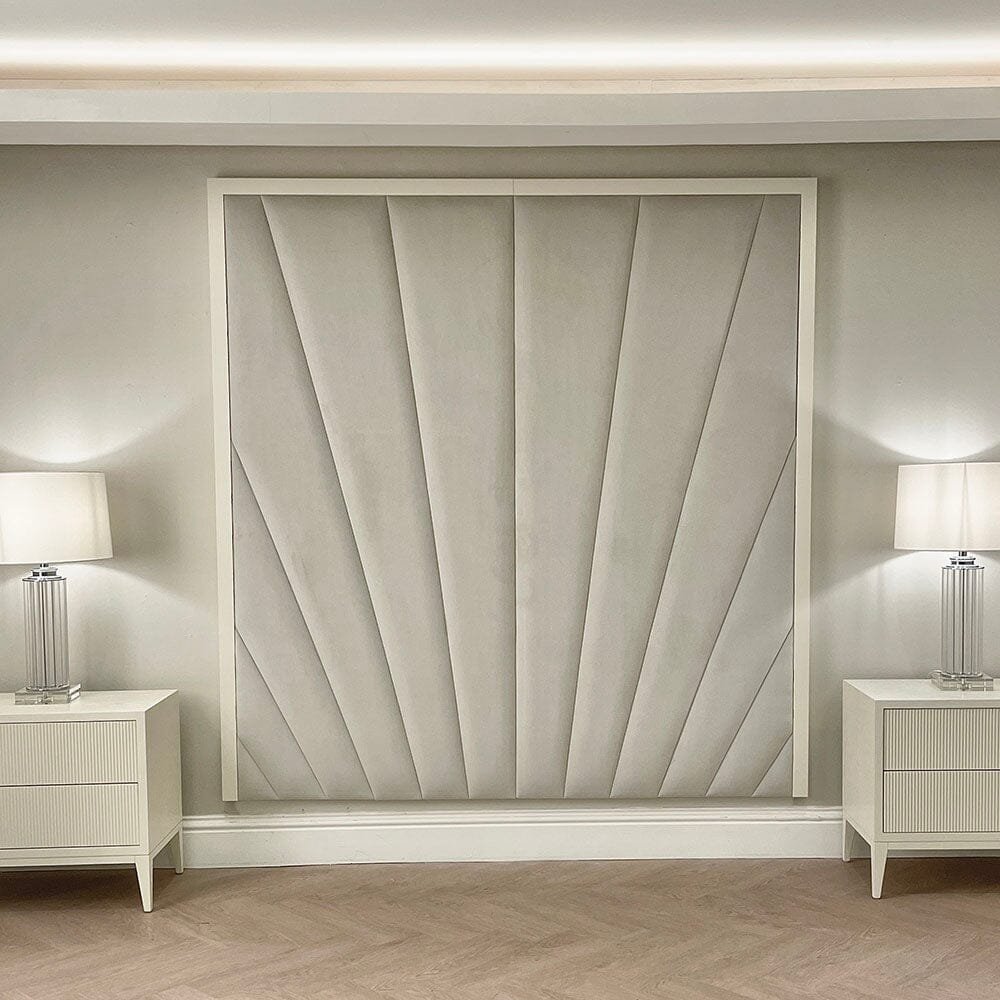 Sunburst Silver Velvet & Oyster Luxury Wall Mounted Headboard