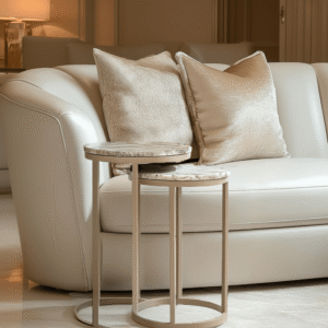 Sylvaine Taupe & Marble Topped Stackable Side Tables- Set of 2