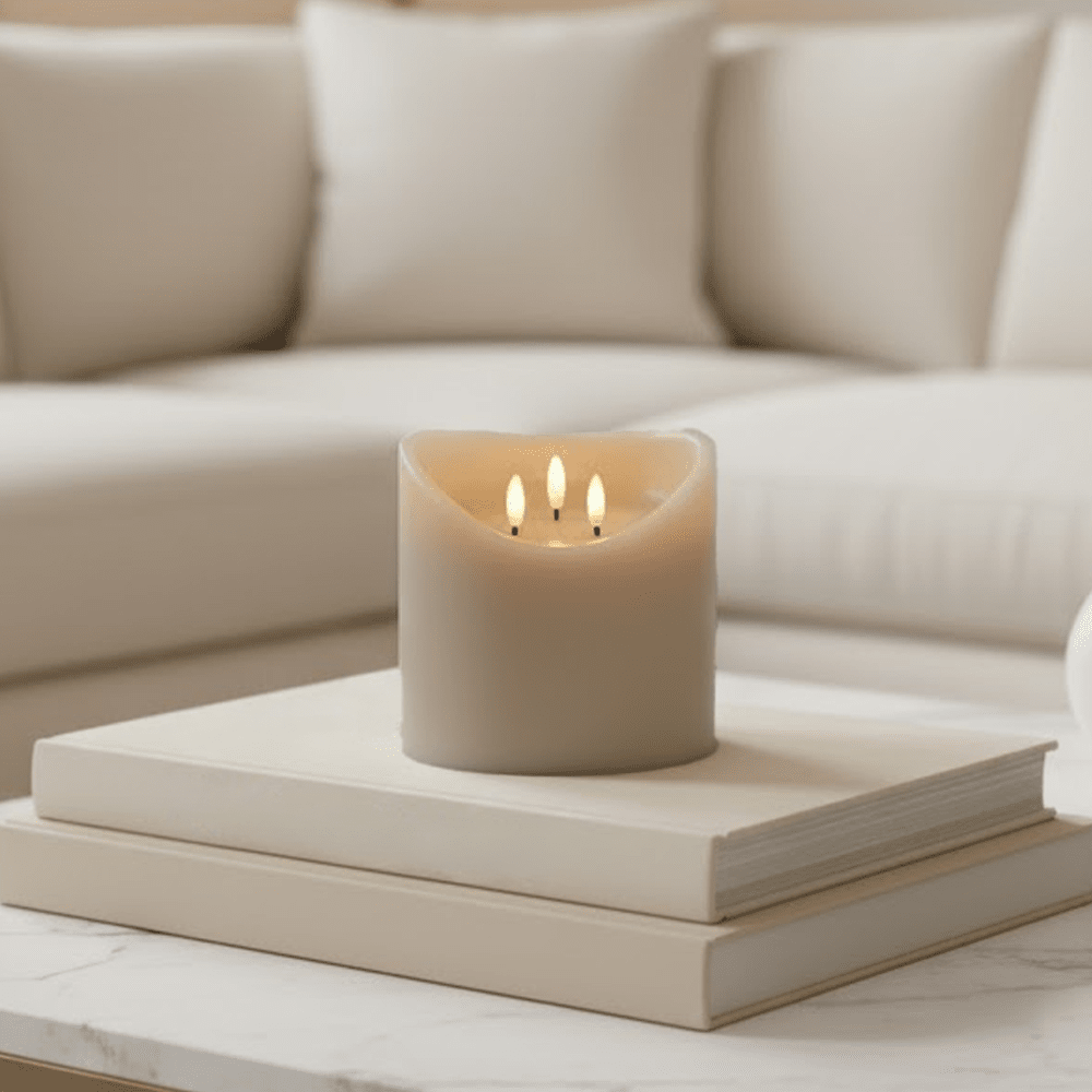 Taupe Realistic 3 Wick LED Candle - 15cm