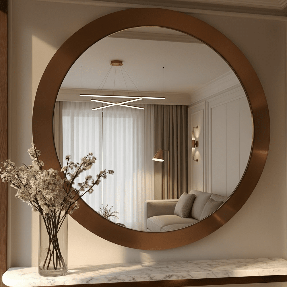 Tempus Burnished Gold Round Mirror