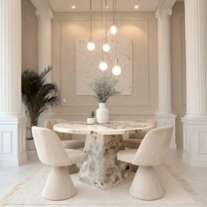 Thea Mocha Marble Round Dining Table