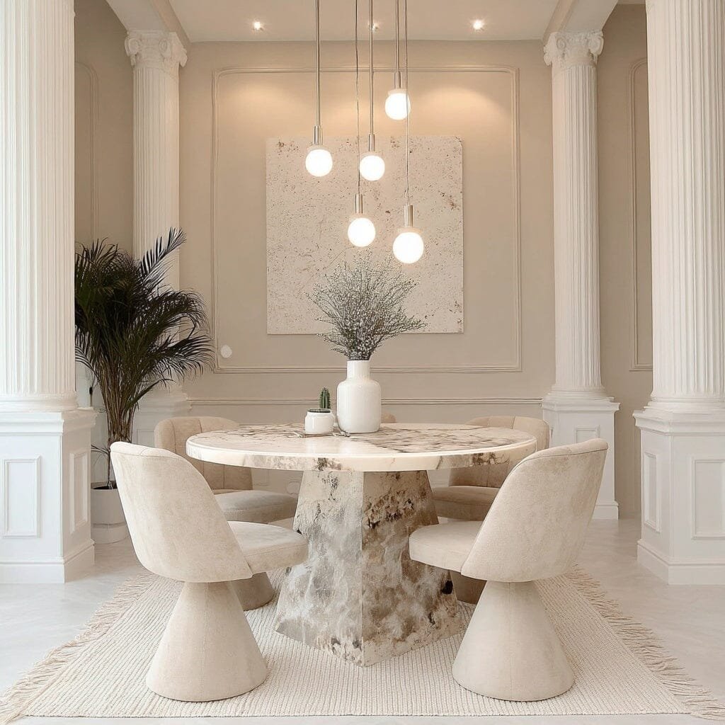 Thea Mocha Marble Round Dining Table