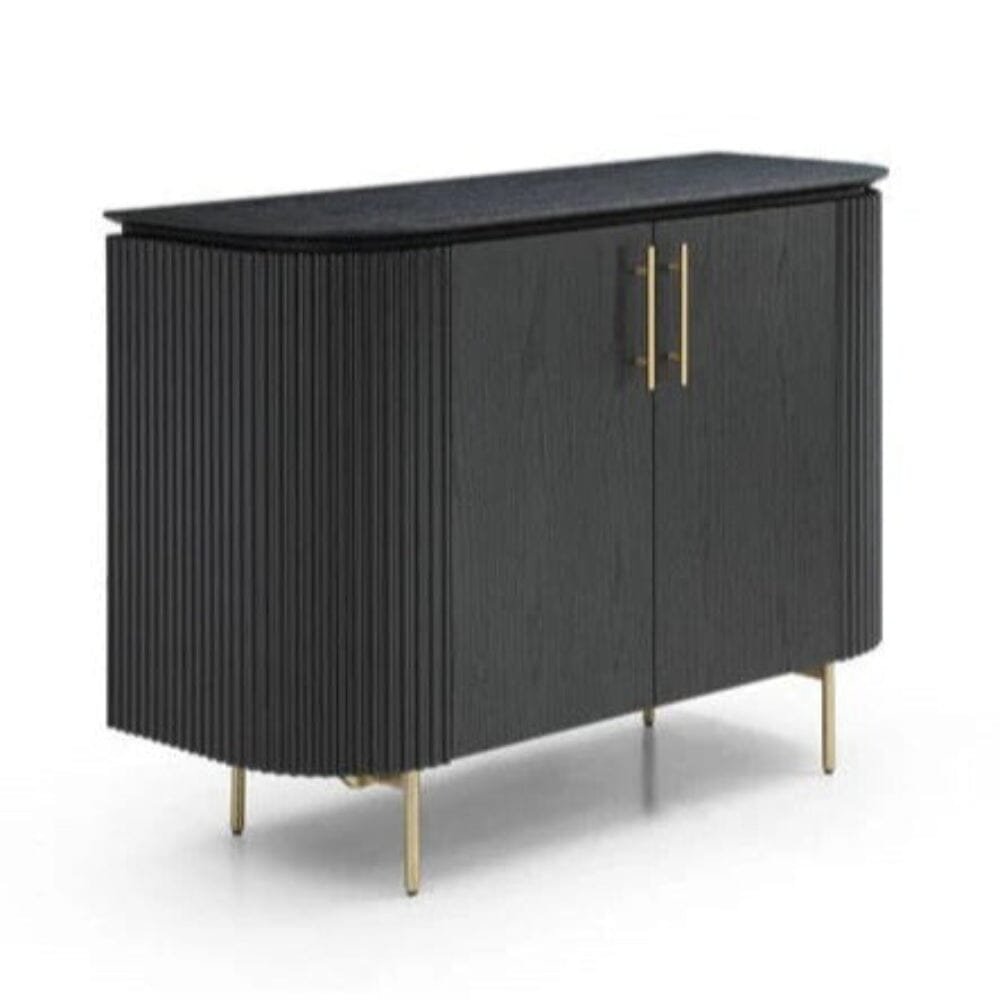 Tia Ribbed Rounded Black 2 Door Sideboard with Gold Legs