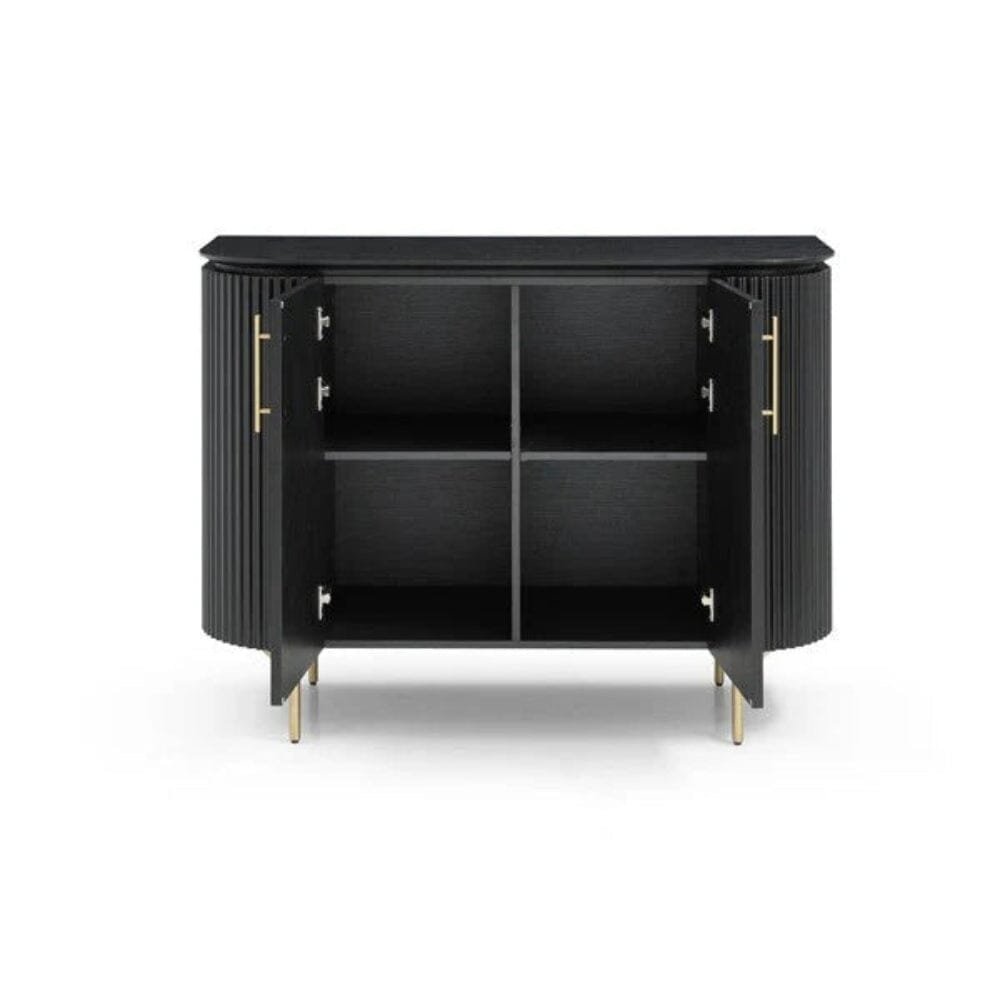 Tia Ribbed Rounded Black 2 Door Sideboard with Gold Legs