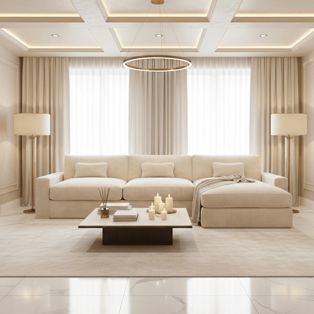 Tribeca Cream Velvet Large Right Hand Facing Chaise End Sofa