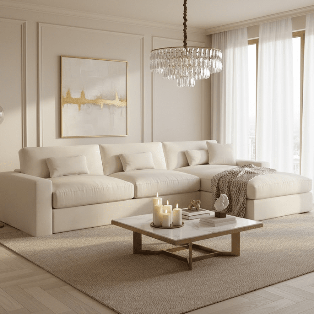 Tribeca Cream Velvet Large Right Hand Facing Chaise End Sofa