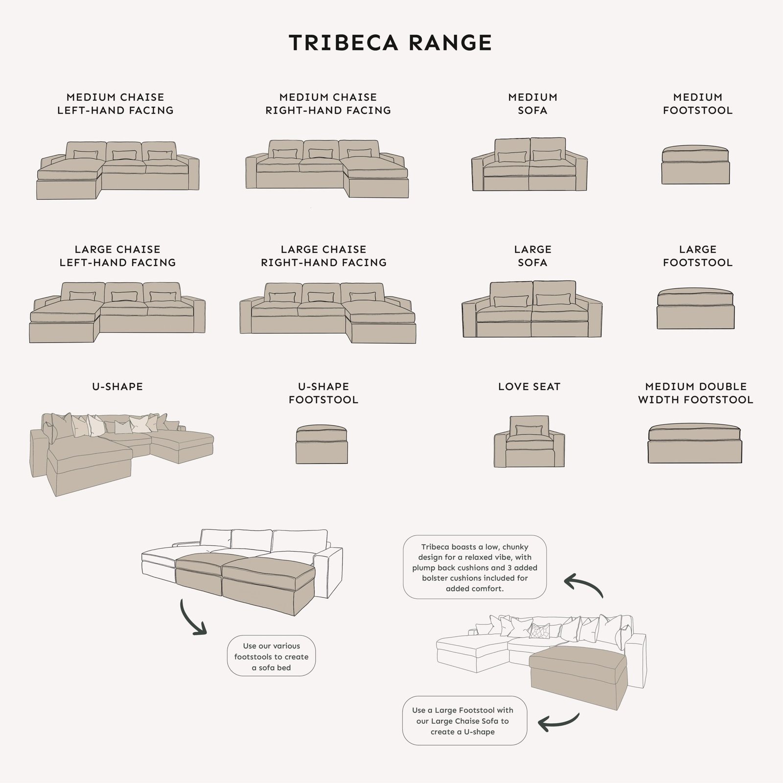 Tribeca Cream Velvet Large U Shape Footstool