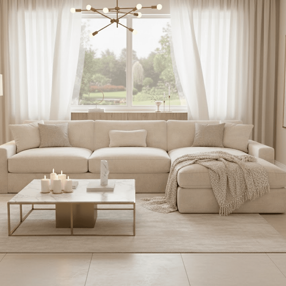 Tribeca Cream Velvet Medium Left Hand Facing Chaise End Sofa