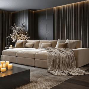 Tribeca Mink Velvet Large U Shape Sofa with Footstool