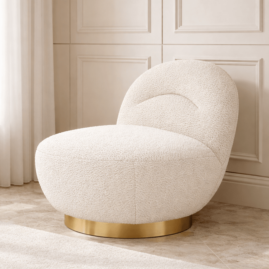 Tula Cream Upholstered Boucle Accent Chair with Gold Base