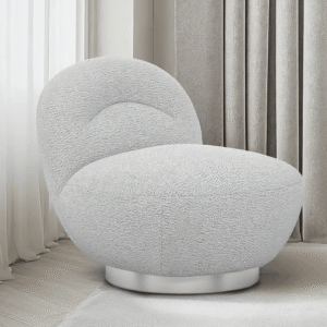 Tula Grey Upholstered Boucle Accent Chair with Silver Base