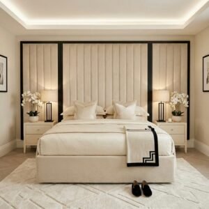 Valentina Praline & Black Channelled Headboard with Wings