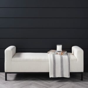 Vanessa Ivory Linen Blend Bench with Black Legs