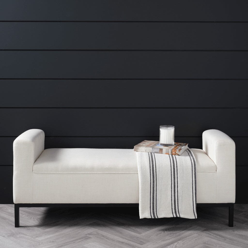 Vanessa Ivory Linen Blend Bench with Black Legs