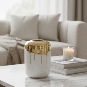 Vellore Petite Gold & White Drip Effect Vase