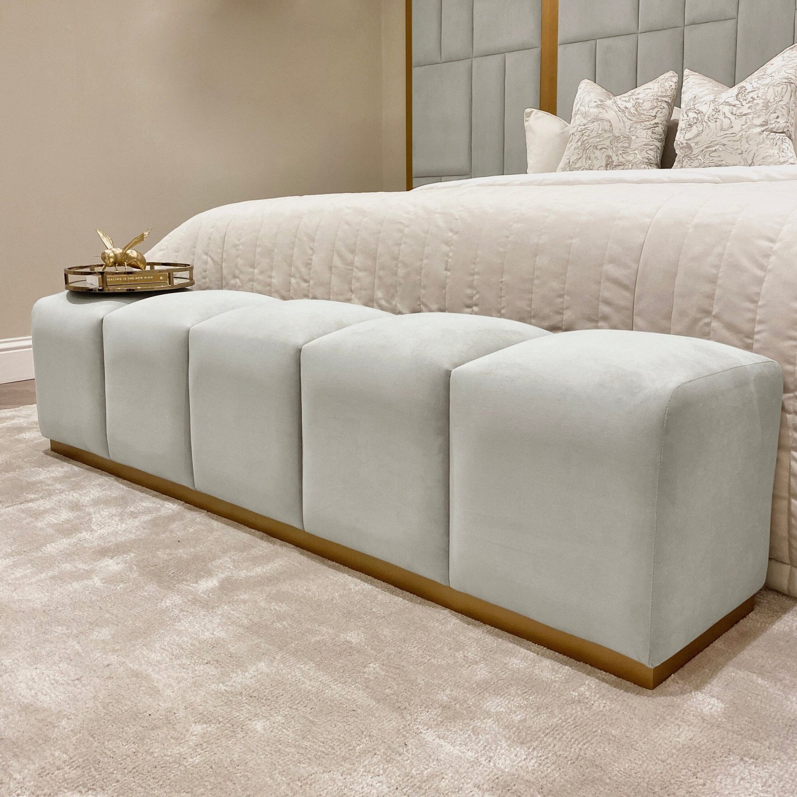 Venus Grey & Gold Premium Upholstered Bench
