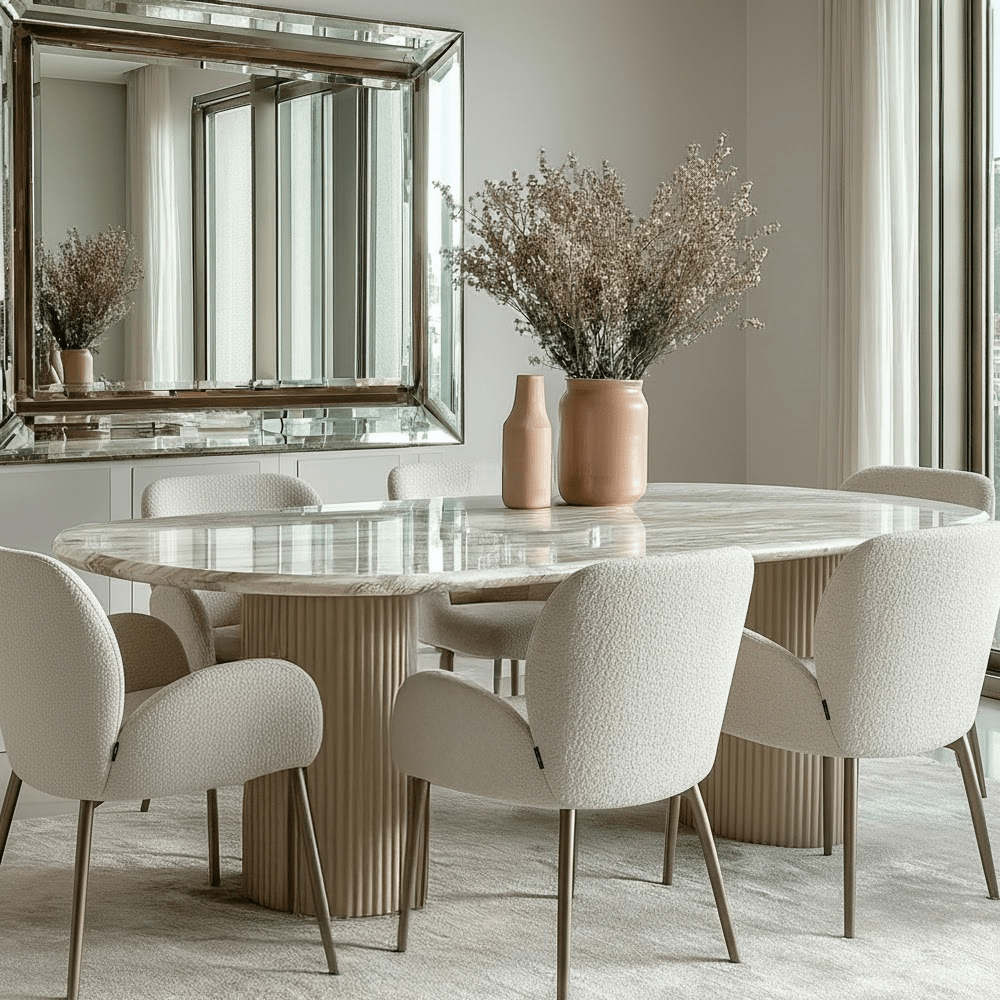 Verinne Luxury Large Oval Marble Top Dining Table