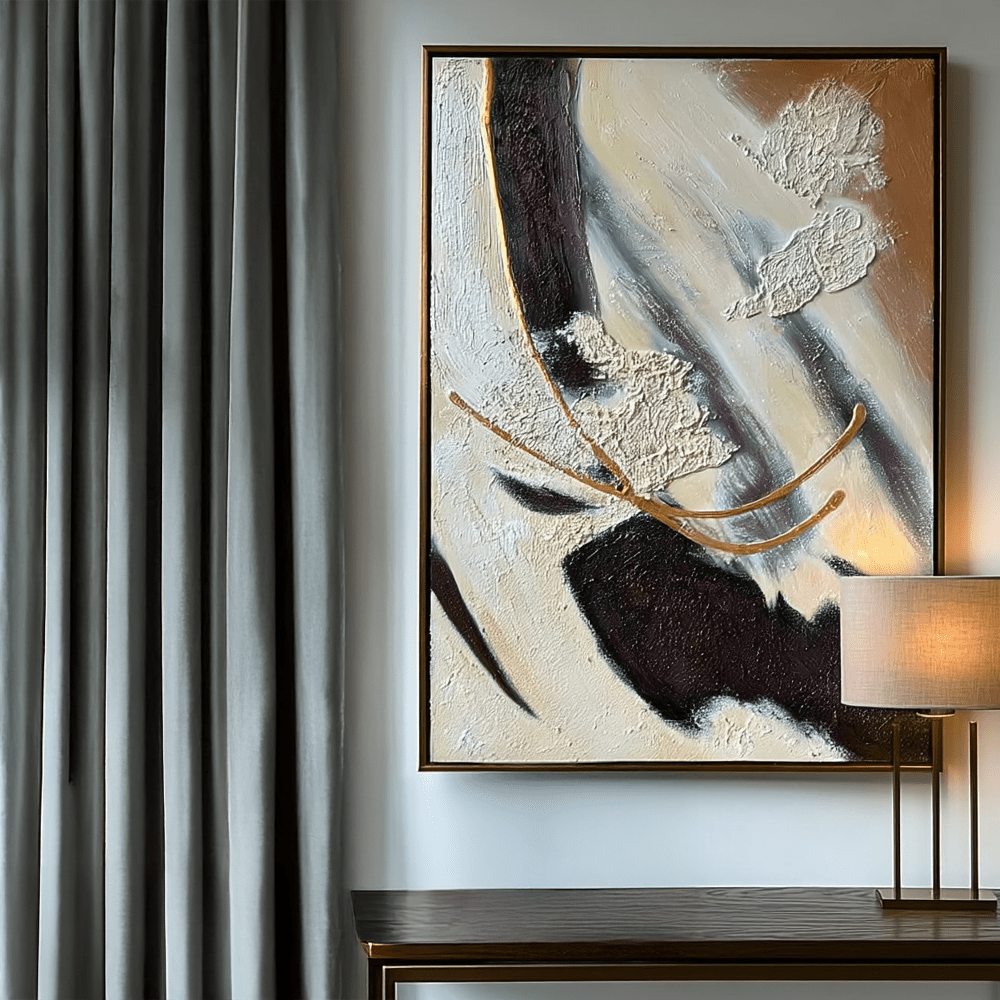 Verona Cream, Chocolate & Bronze Abstract Paint Brush Effect Textured Canvas Wall Art