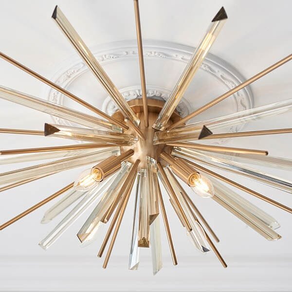 Verona Gold & Glass Sunburst Flush Ceiling Light