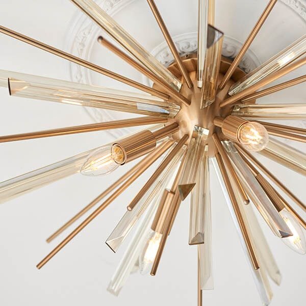 Verona Gold & Glass Sunburst Flush Ceiling Light