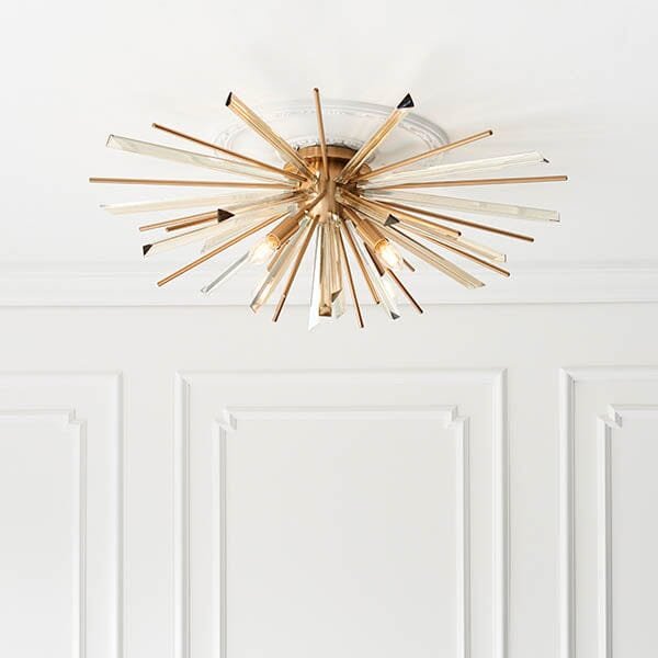 Verona Gold & Glass Sunburst Flush Ceiling Light