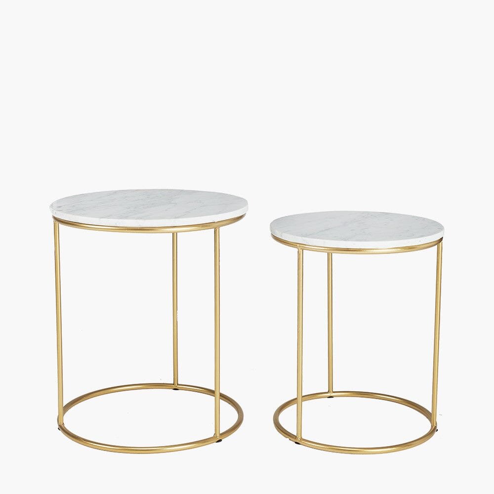 Verona White & Gold Round Set of 2 Side Tables