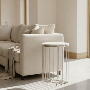 Vexa Champagne Side Table with Marble Top