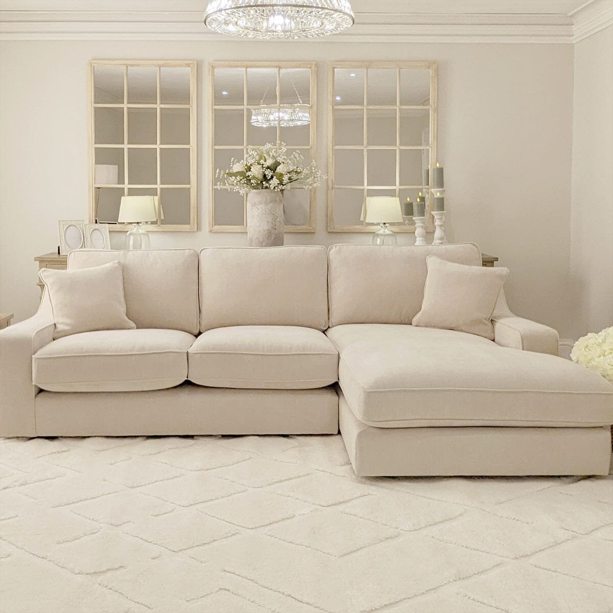 Victoria Beige Textured Medium Right Hand Facing Chaise End Sofa