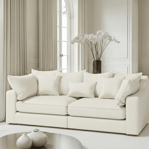 Victoria Ecru Boucle 4 Seater Pillow Back Sofa