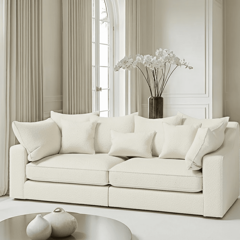 Victoria Ecru Boucle 4 Seater Pillow Back Sofa