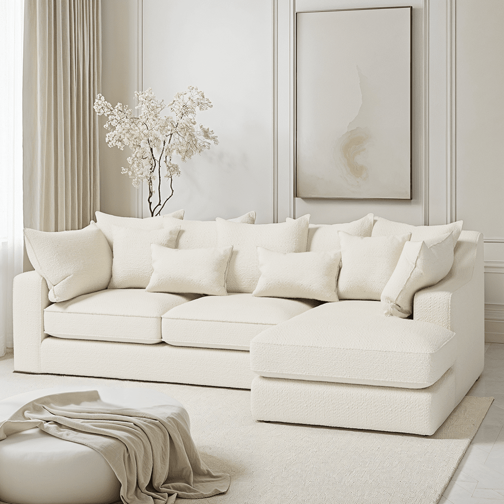 Victoria Ecru Boucle Large Right Hand Facing Pillow Back Sofa