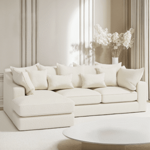 Victoria Ecru Boucle Medium Left Hand Facing Pillow Back Corner Sofa