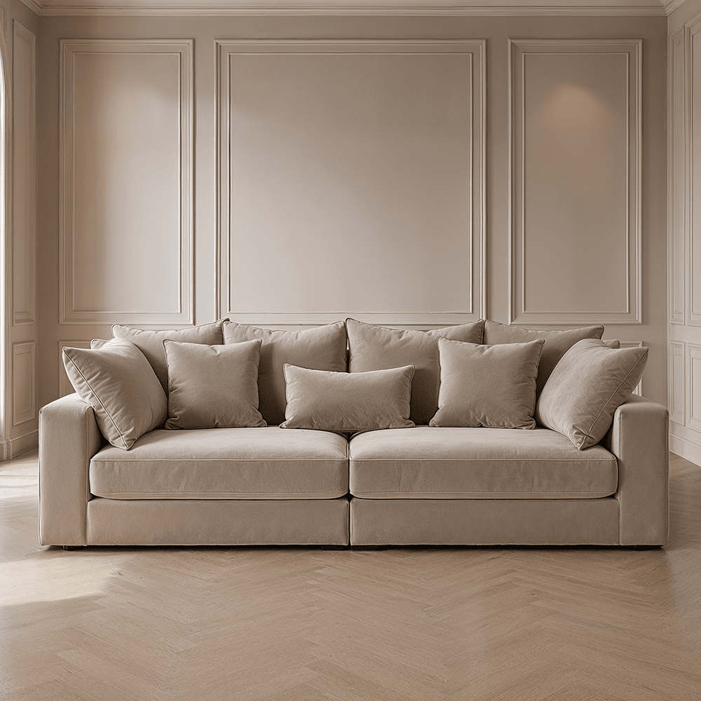 Victoria Mink Velvet 4 Seater Pillow Back Sofa