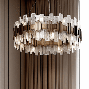 Vivia Antique Gold & Textured Glass Chandelier