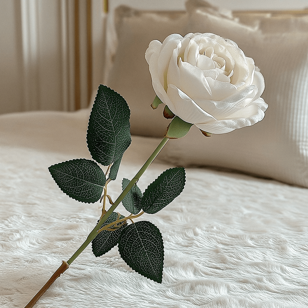 White Faux Peony Rose Single Stem Flower