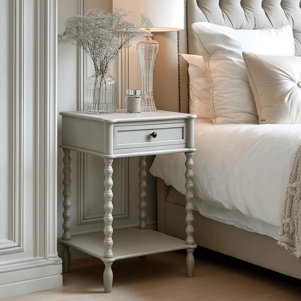 Wiley Grey Bedside Table with Leg Detailing