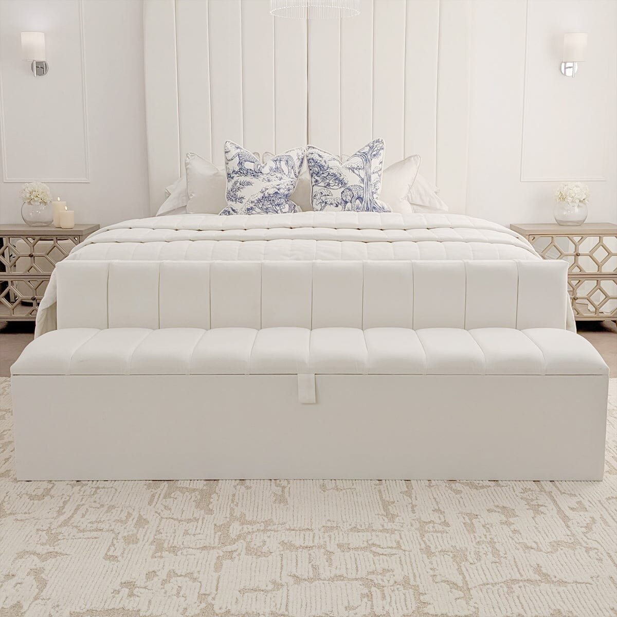 Zana Porcelain White Panelled Ottoman Box