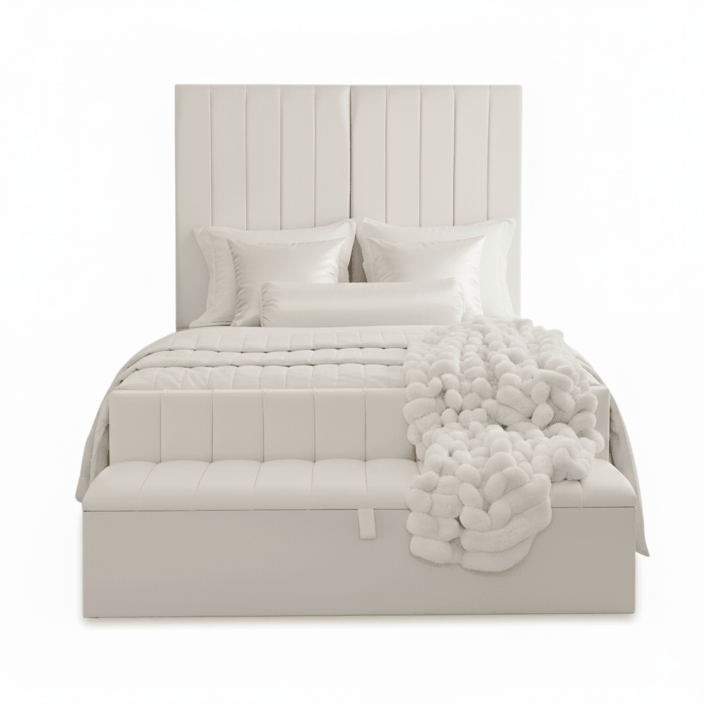 Zana Porcelain White Velvet Luxury Panelled Bed