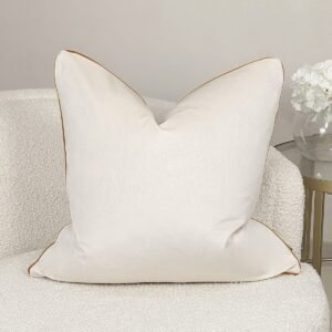 Zara Ecru Velvet Cushion with Rust Piping - 55x55cm