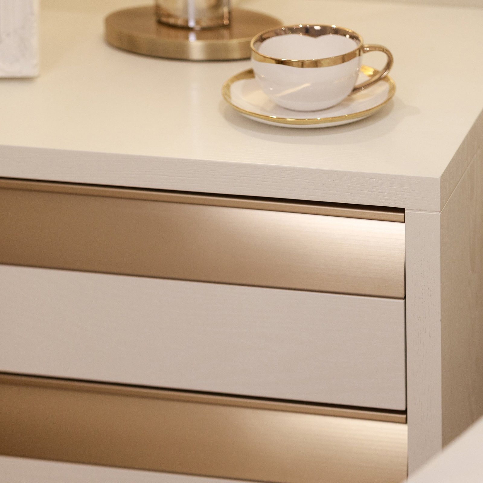 Zayd White & Bronze Premium Large Bedside Table