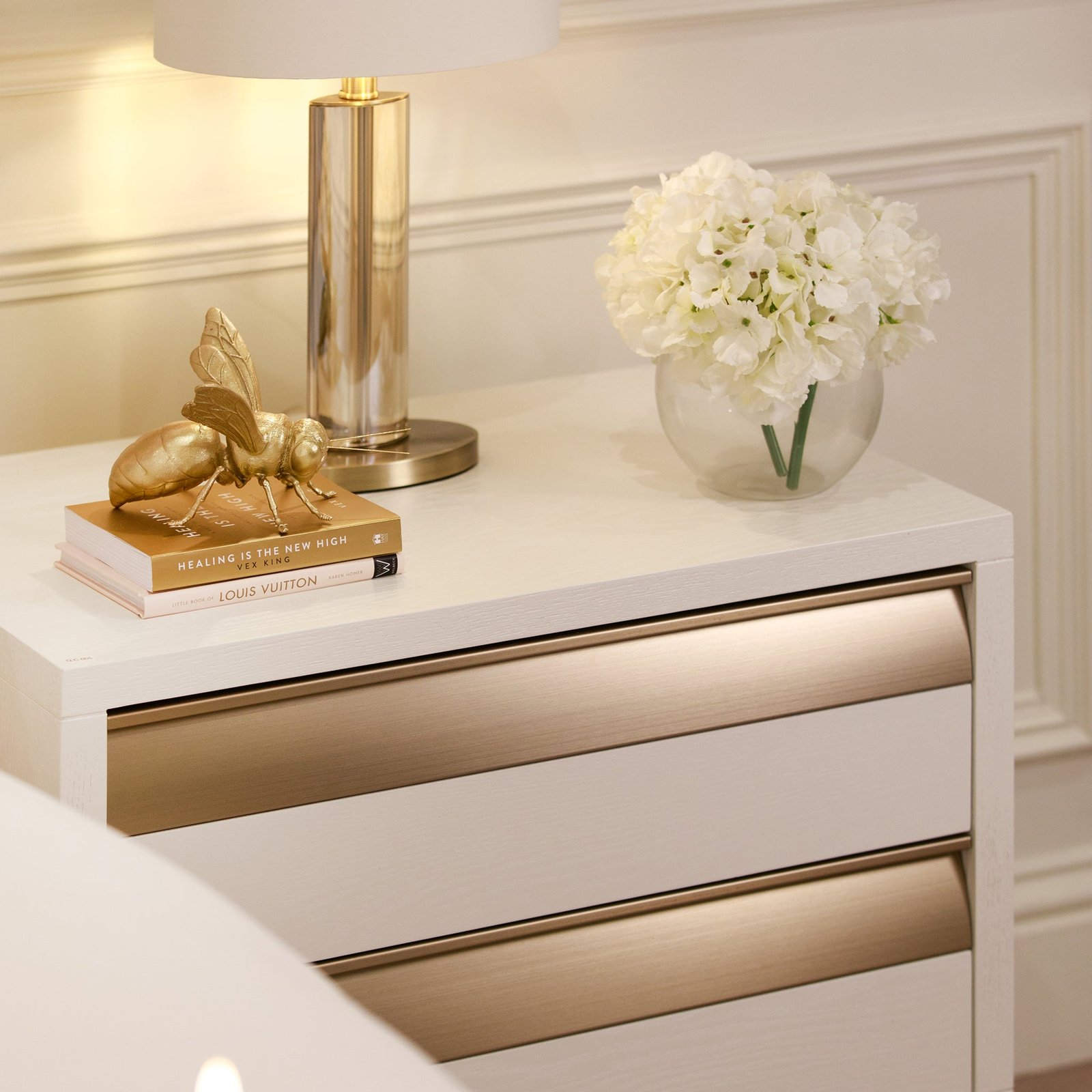 Zayd White & Bronze Premium Large Bedside Table