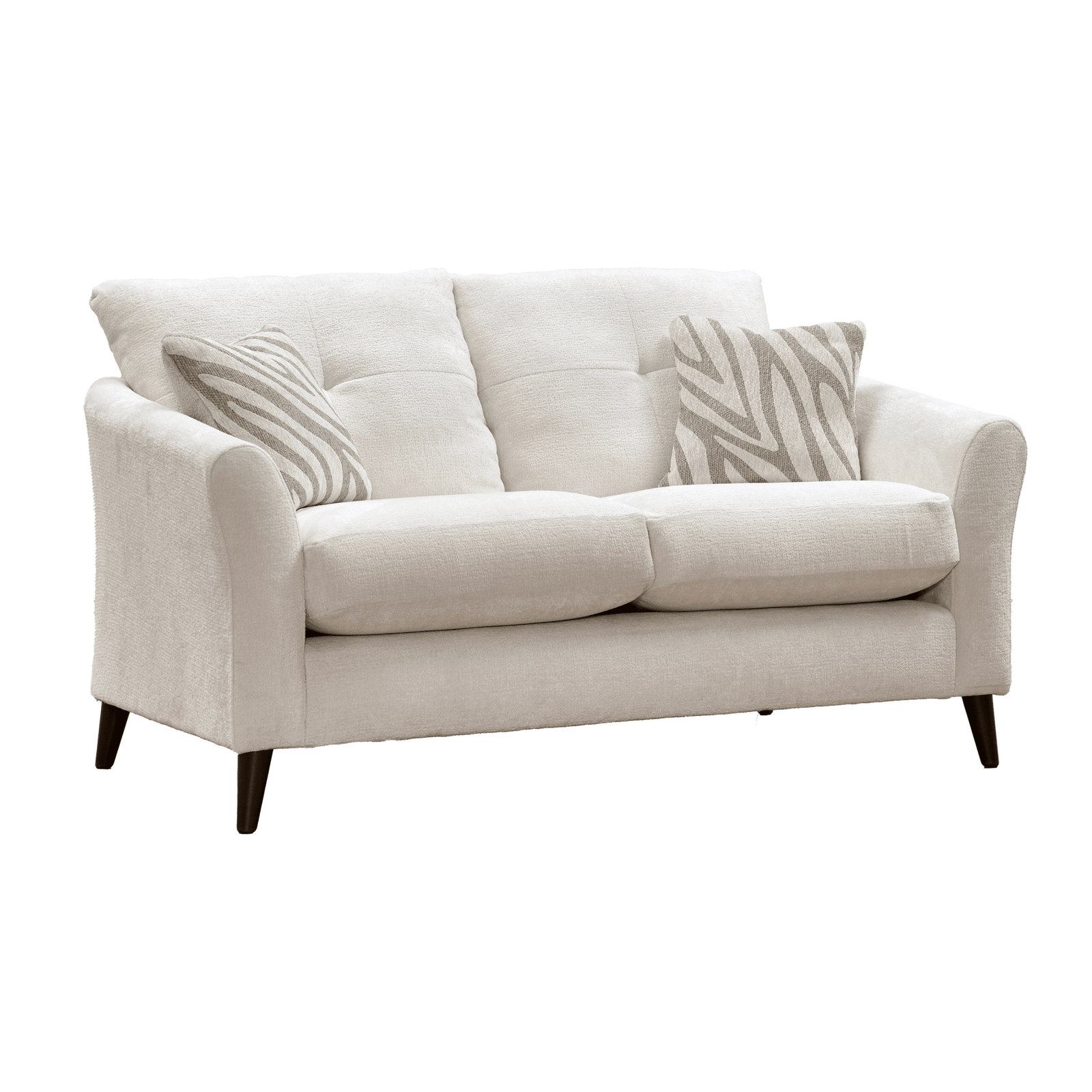 Zelda Cream Textured Chenille 2 Seater Sofa with Patterned Accent Cushions