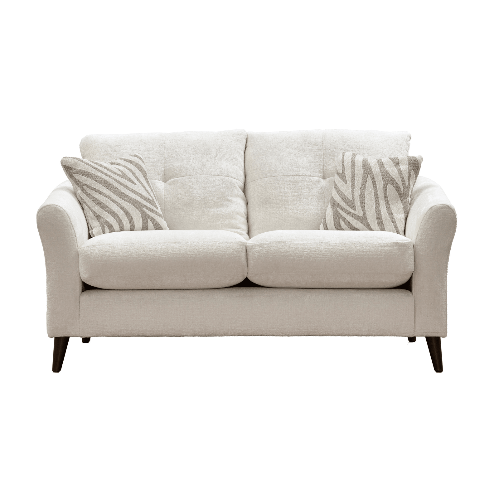 Zelda Cream Textured Chenille 2 Seater Sofa with Patterned Accent Cushions