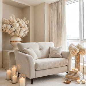 Zelda Pearl Grey Textured Chenille Love Seat with Patterned Accent Cushions