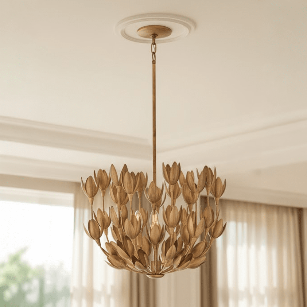 Zeni Gold 3 Light Statement Floral Pendant Ceiling Light